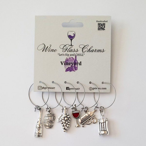 VWA Vineyard (THEME) Various stylish Antique Red Wine Glass Charms (TAGS) for Stem Glass