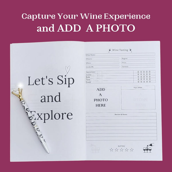 NEW!  VWA Wine Tasting Journal-Poetry Bottle ADD A Personalized Photo, Softcover Notebook for Wine Enthusiasts | Portable, Record, Rate, and Remember Your Favorite Wines