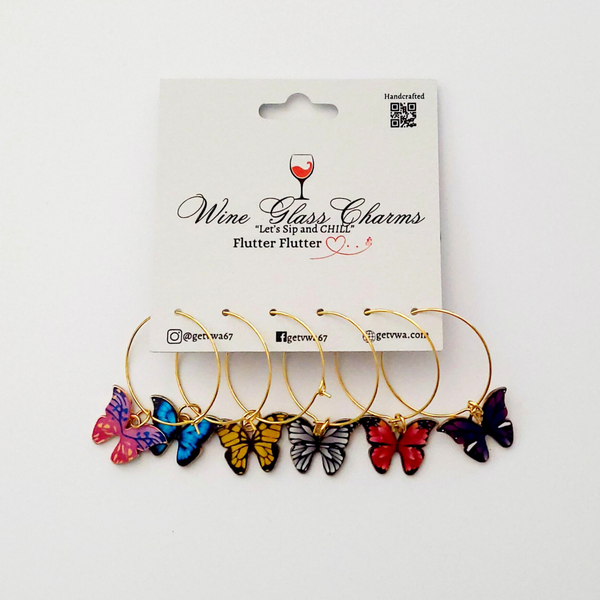 VWA Butterfly (Flutter, Flutter) Beautiful Wine Glass Charms (TAGS) for Stem Glass