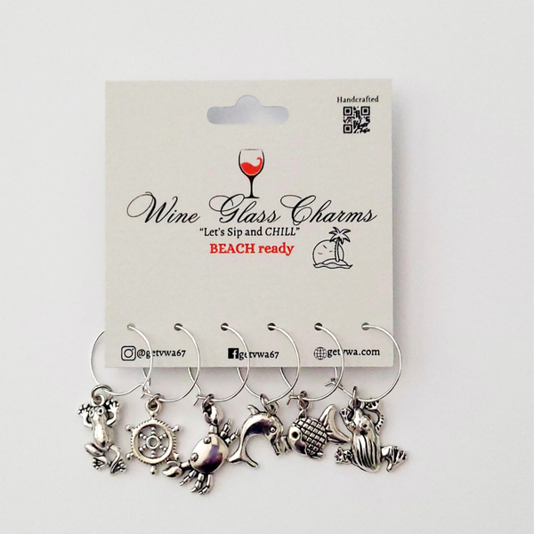 VWA Beach ready (Theme) Silver Wine Glass Charms for Stem Glass