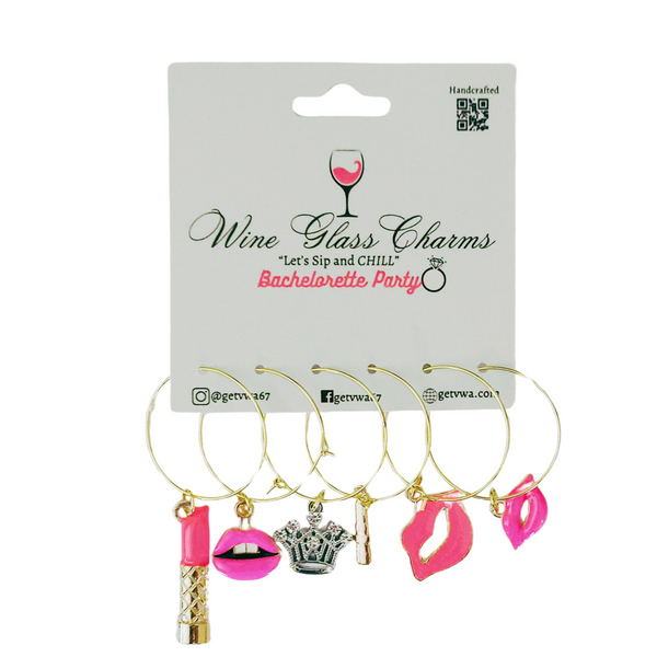 VWA Bachelorette Party (Theme) with Crown or Engagement Ring Wine Glass Charms for Stem Glass