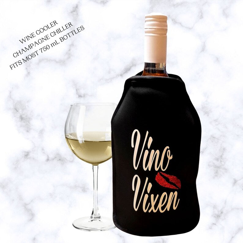 VWA Wine and Champagne Cooler Sleeve-VINO VIXEN, Premium Neoprene Insulated Sleeve for Perfectly Chilled Beverages