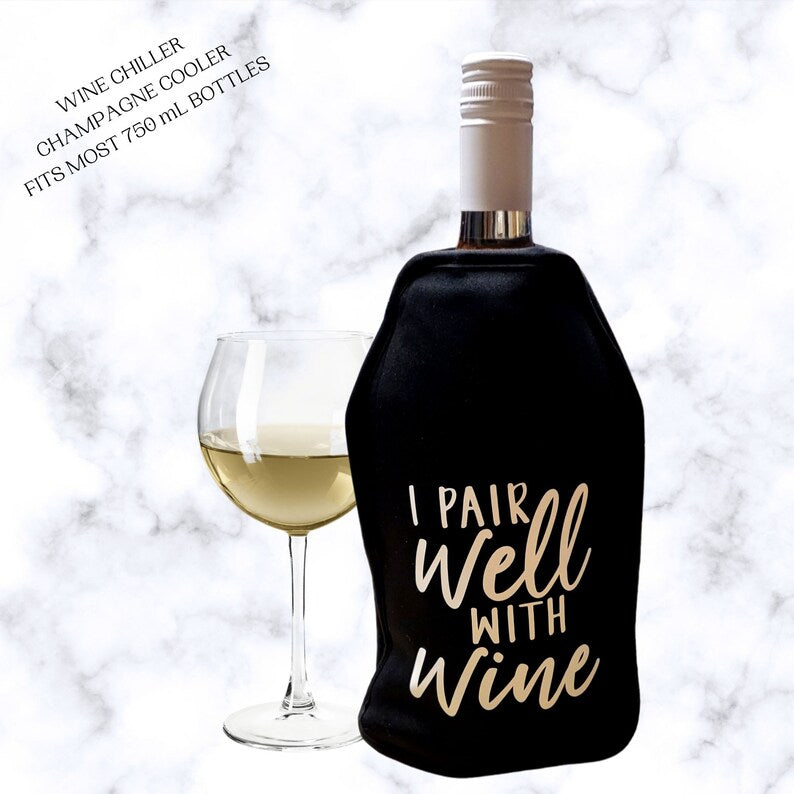 VWA Wine and Champagne Cooler Sleeve-I PAIR WELL WITH WINE, Premium Neoprene Insulated Sleeve for Perfectly Chilled Beverages