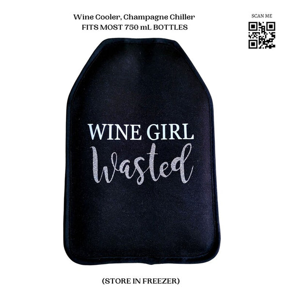 VWA Wine and Champagne Cooler Sleeve-WINE GIRL WASTED, Premium Neoprene Insulated Sleeve for Perfectly Chilled Beverages