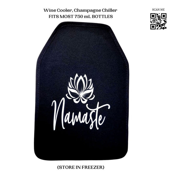 VWA Rhinestone Wine and Champagne Cooler Sleeve-NAMASTE, Premium Neoprene Insulated Sleeve for Perfectly Chilled Beverages