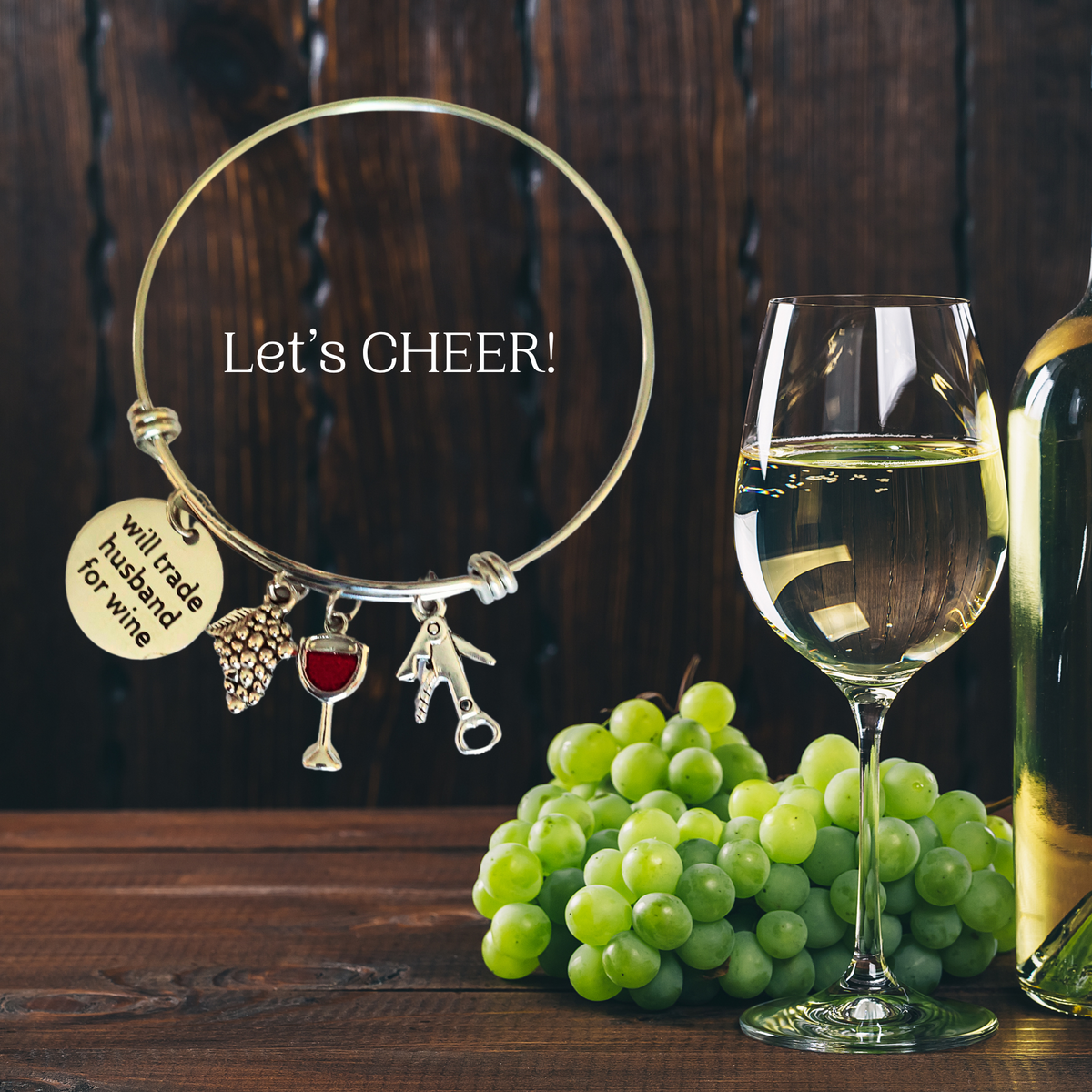 VWA Wine Charm Bracelet WILL TRADE HUSBAND FOR WINE, Wine Lovers Gifts