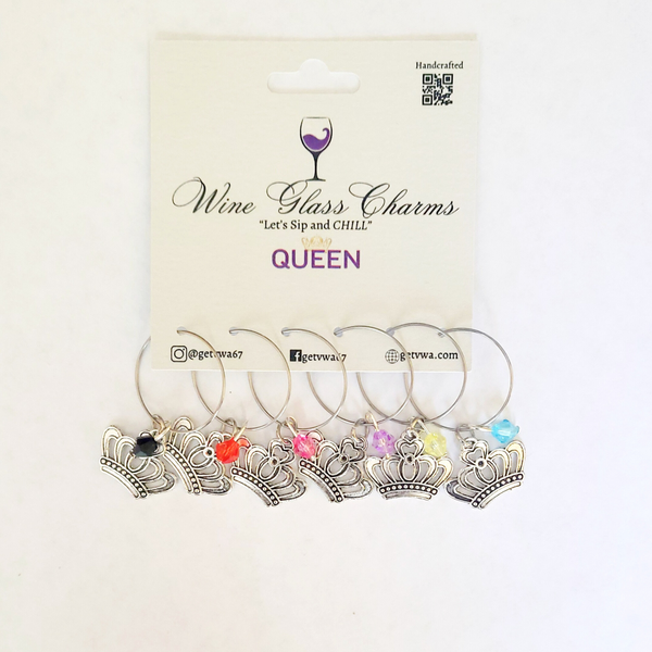 VWA Queen (Theme) Wine Glass Charms (TAGS) with Colorful and Stylish bead accent for Stem Glass
