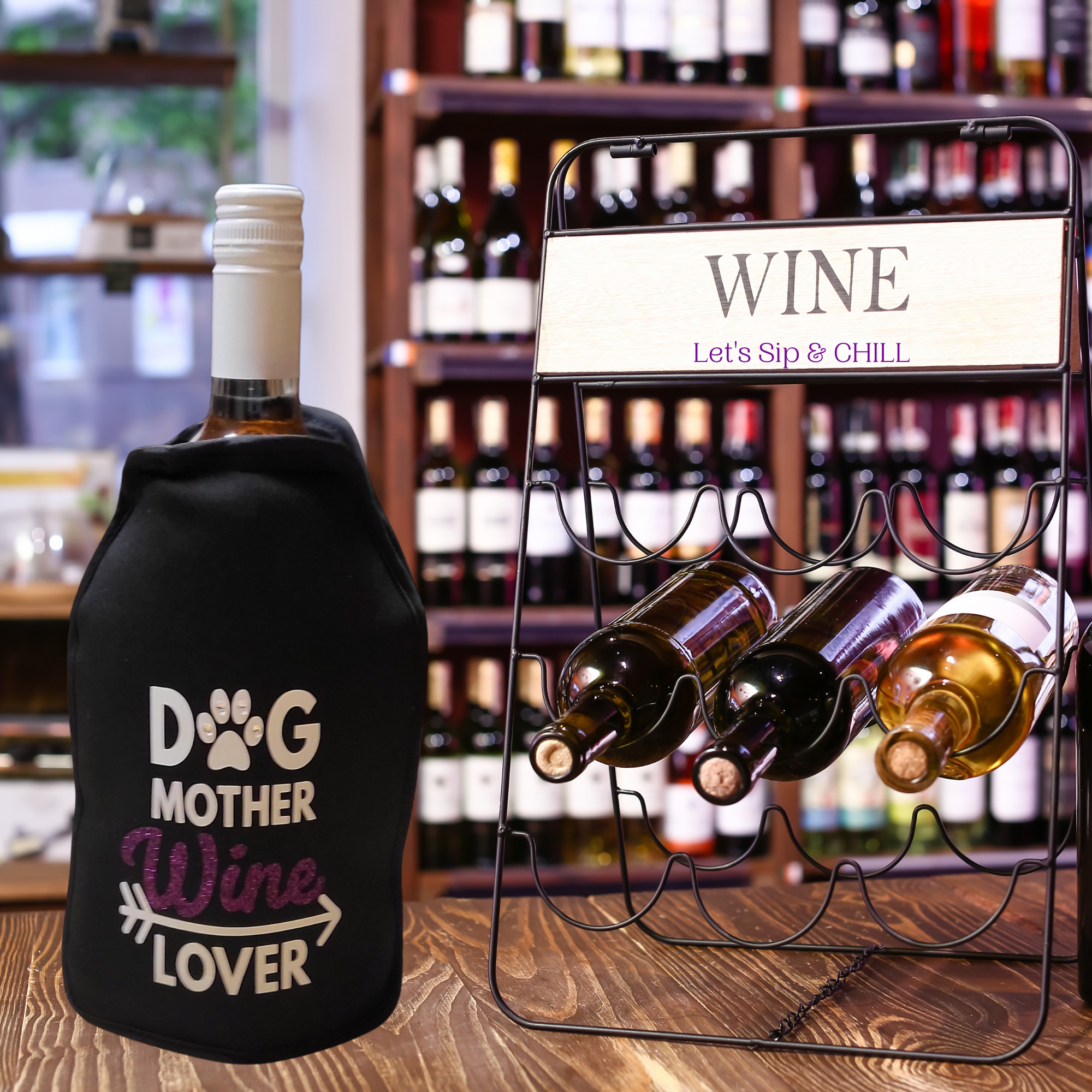 VWA Rhinestone Wine and Champagne Cooler Sleeve – DOG MOTHER CHAMPAGNE LOVER, Premium Neoprene Insulated Sleeve for Perfectly Chilled Beverages