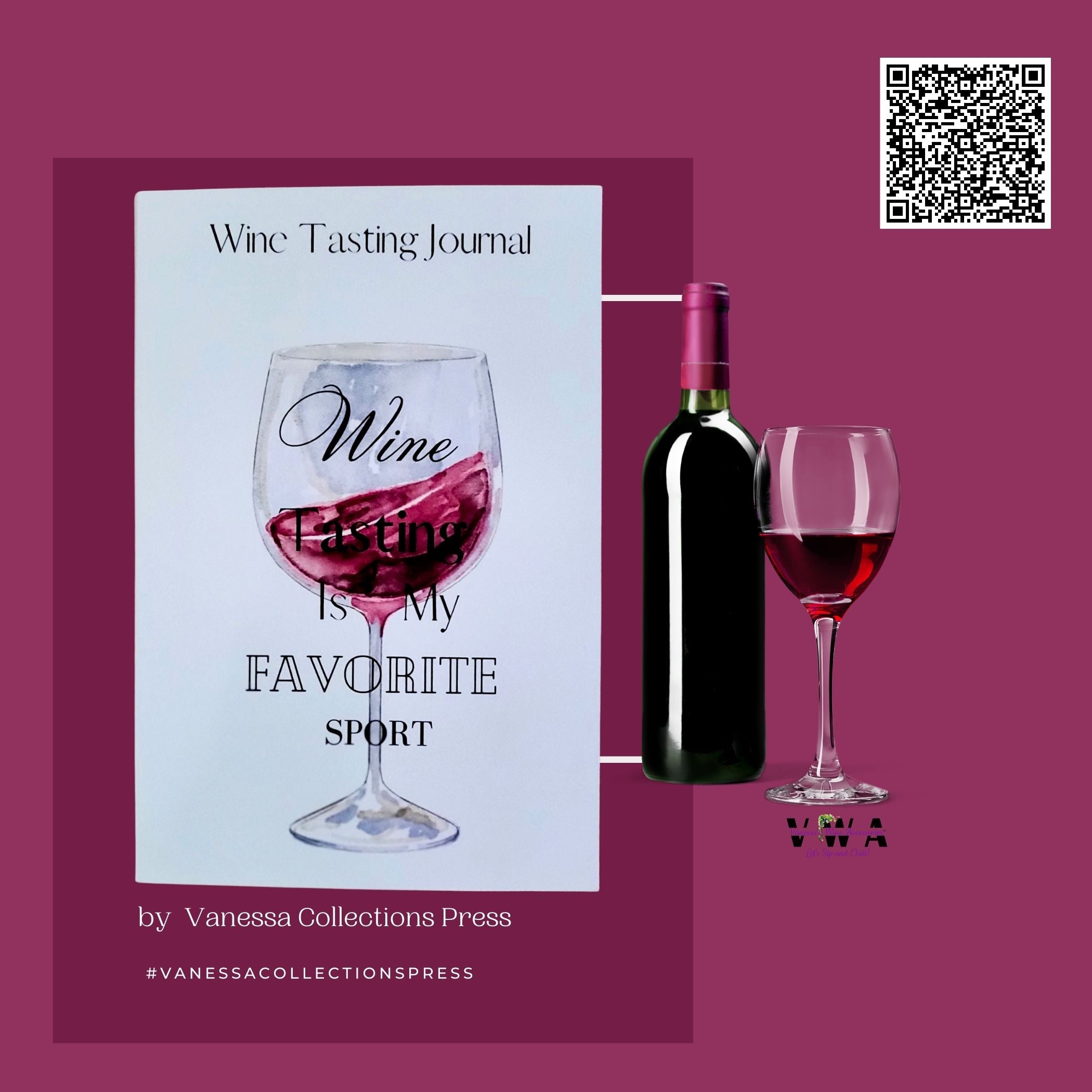 VWA Wine Tasting Journal – Wine Tasting Is My Favorite Sport | Personalized Photo Softcover Journal | Guided Tasting Notes | Fun Gift for Wine Lovers