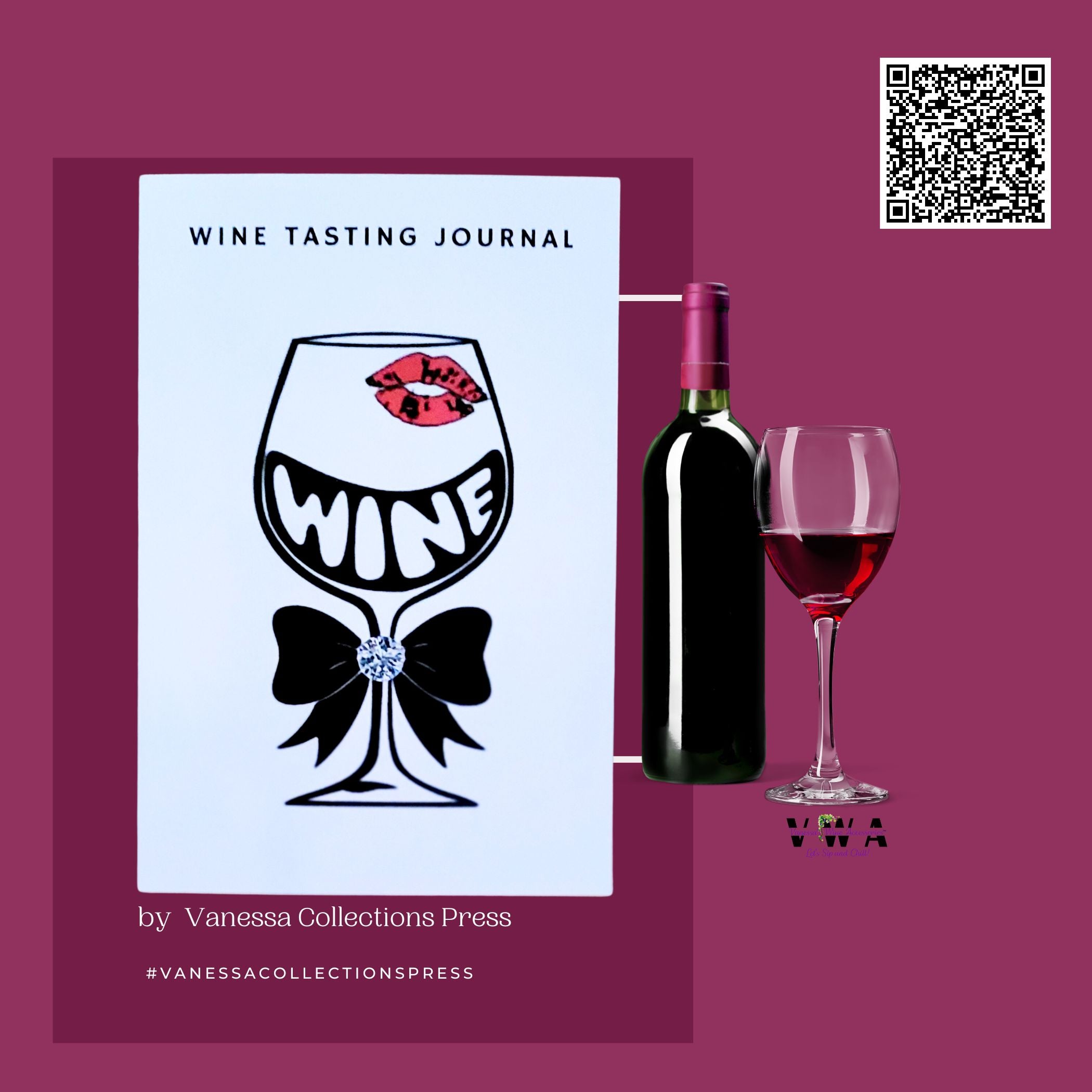 VWA Wine Tasting Journal: Red Lip Glass- Features: Wine TAG System (Taste, Aroma and General Impressions)