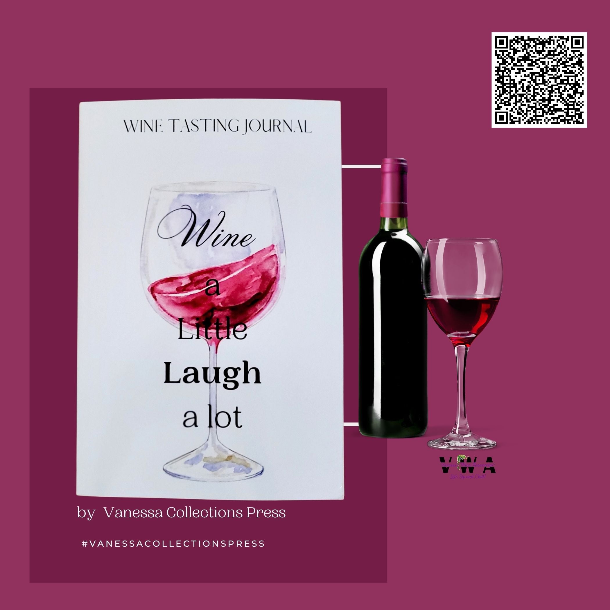 VWA Wine Tasting Journal – Wine A Little Laugh A Lot | Personalized Softcover Tasting Journal with Photo | 45-Page Guided Wine Logbook