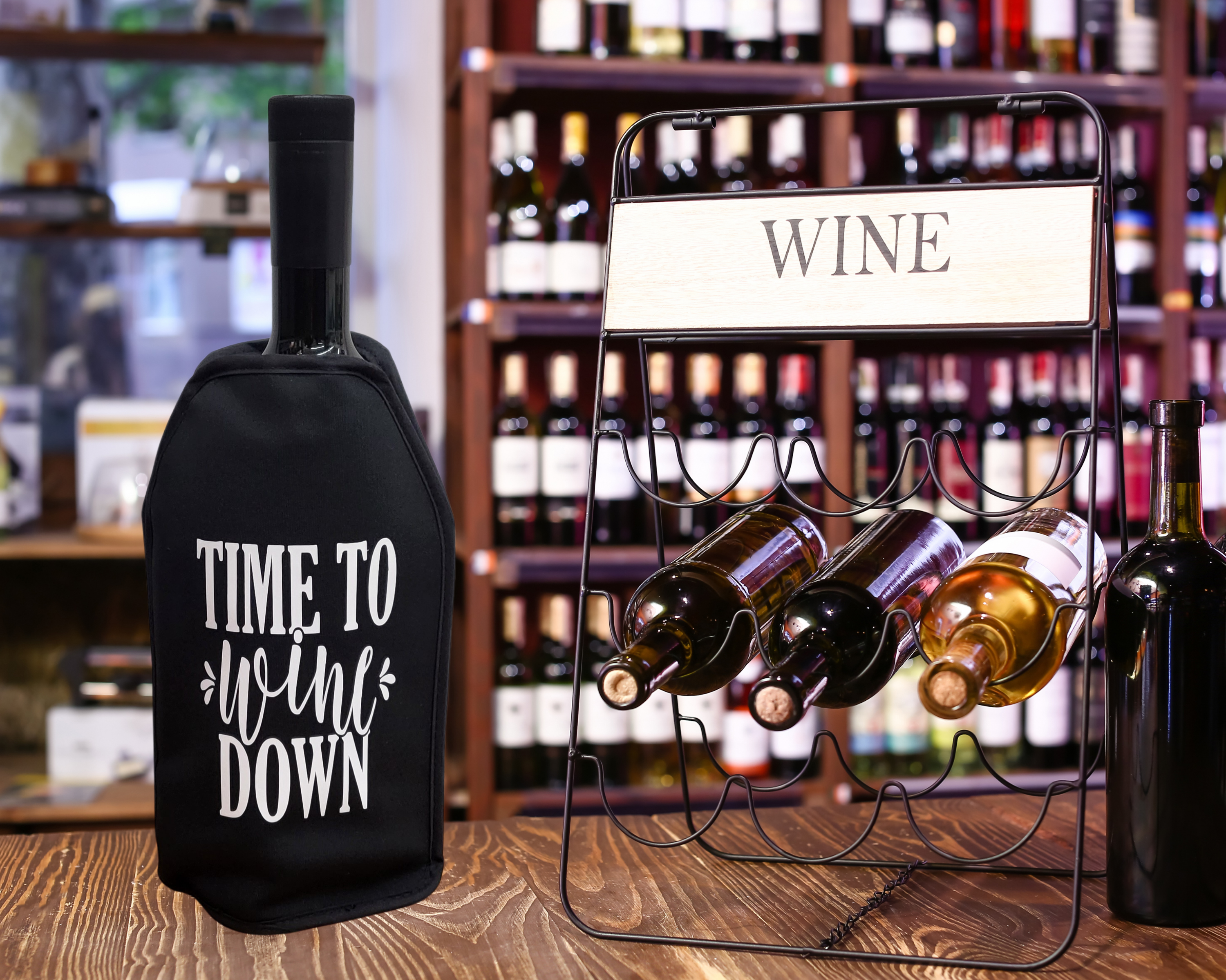 VWA Wine Cooler Sleeve – TIME TO WINE DOWN | Premium Neoprene Insulated Sleeve for Perfectly Chilled Bottles