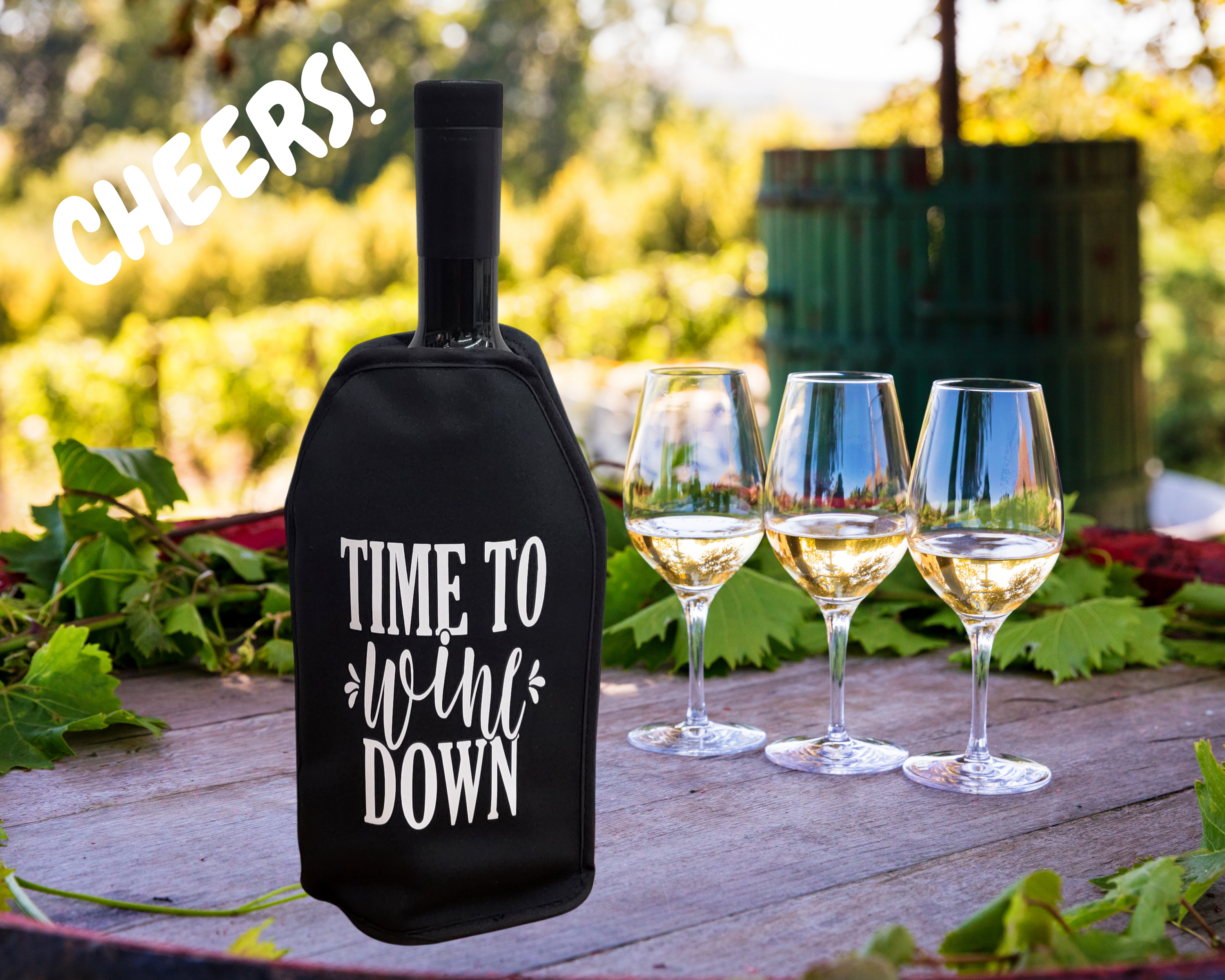 VWA Wine Cooler Sleeve – TIME TO WINE DOWN | Premium Neoprene Insulated Sleeve for Perfectly Chilled Bottles