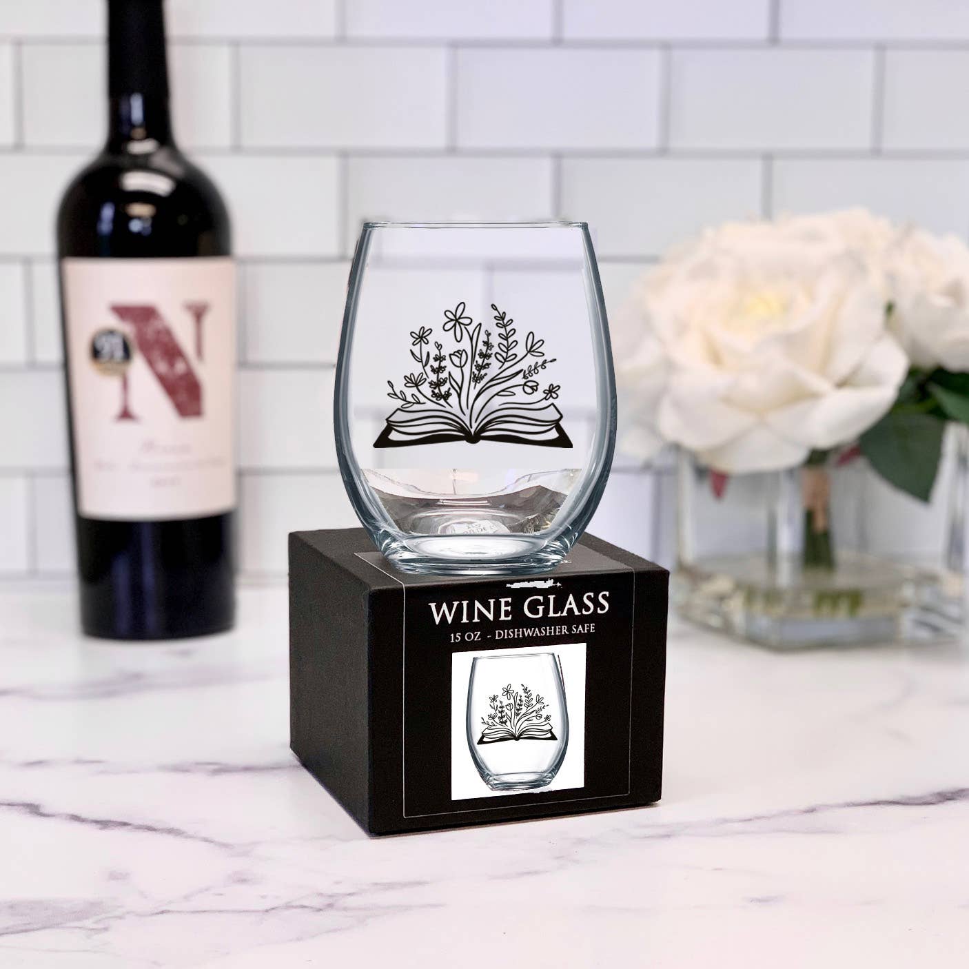 Botanical Library Wine Glass | Reader Gift for Book Lovers