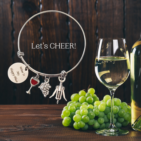 VWA Wine Charm Bracelet WINE IS MY HAPPY PLACE, Wine Lovers Gift