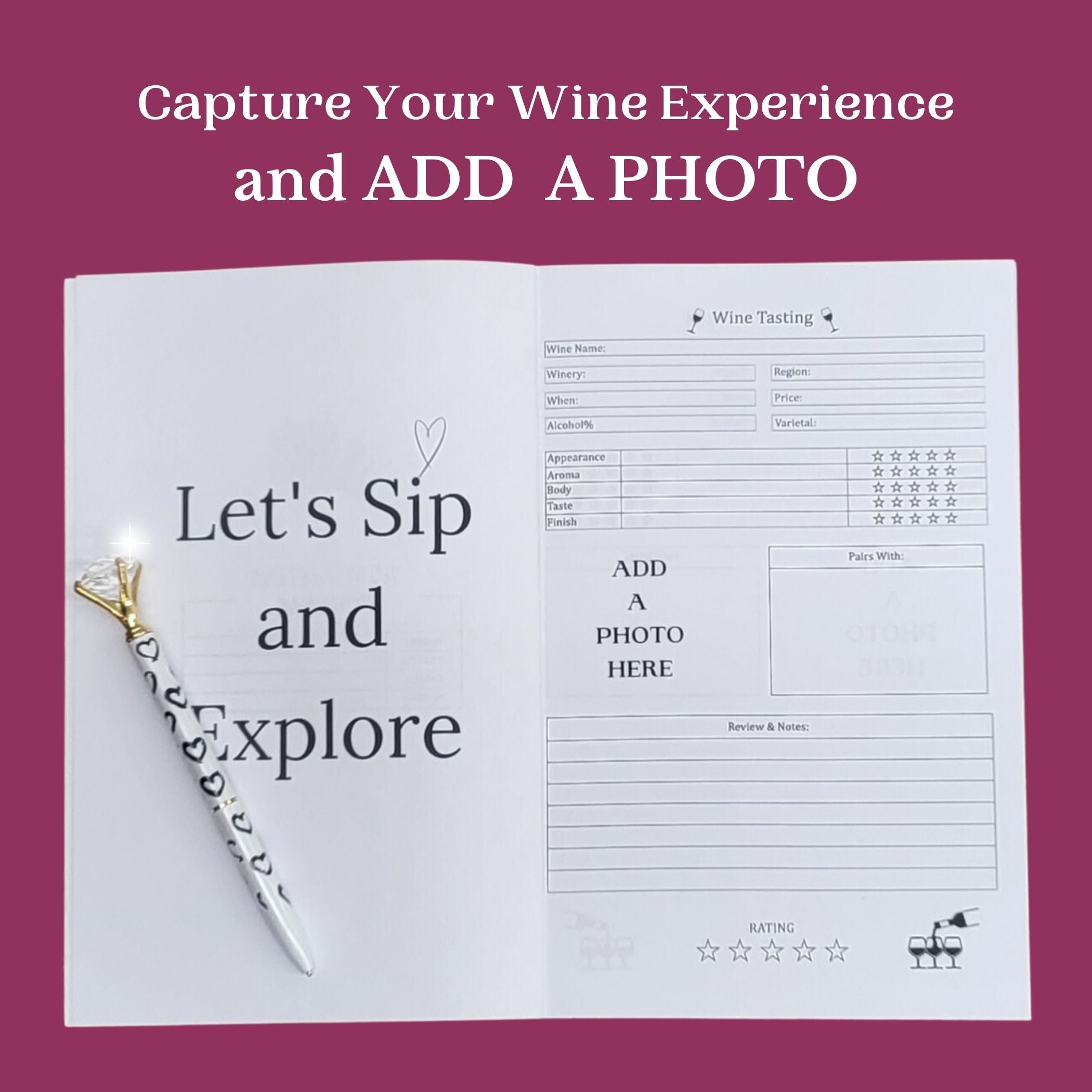 NEW!  VWA Wine Tasting Journal-Wine Tasting is My Favorite Sport-ADD A Personalized Photo, Softcover Notebook for Wine Enthusiasts | Portable, Record, Rate, and Remember Your Favorite Wines