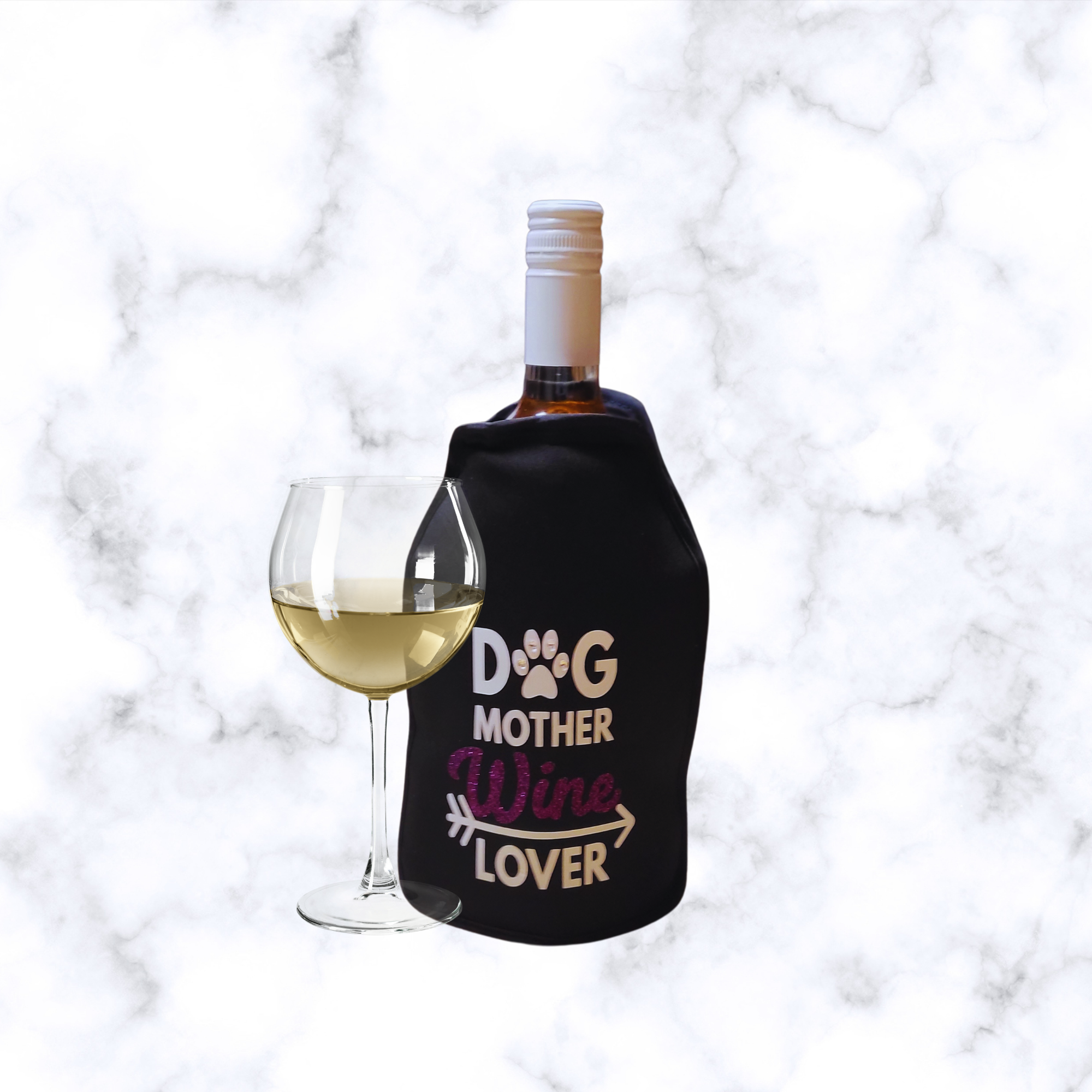 VWA Rhinestone Wine and Champagne Cooler Sleeve – DOG MOTHER CHAMPAGNE LOVER, Premium Neoprene Insulated Sleeve for Perfectly Chilled Beverages