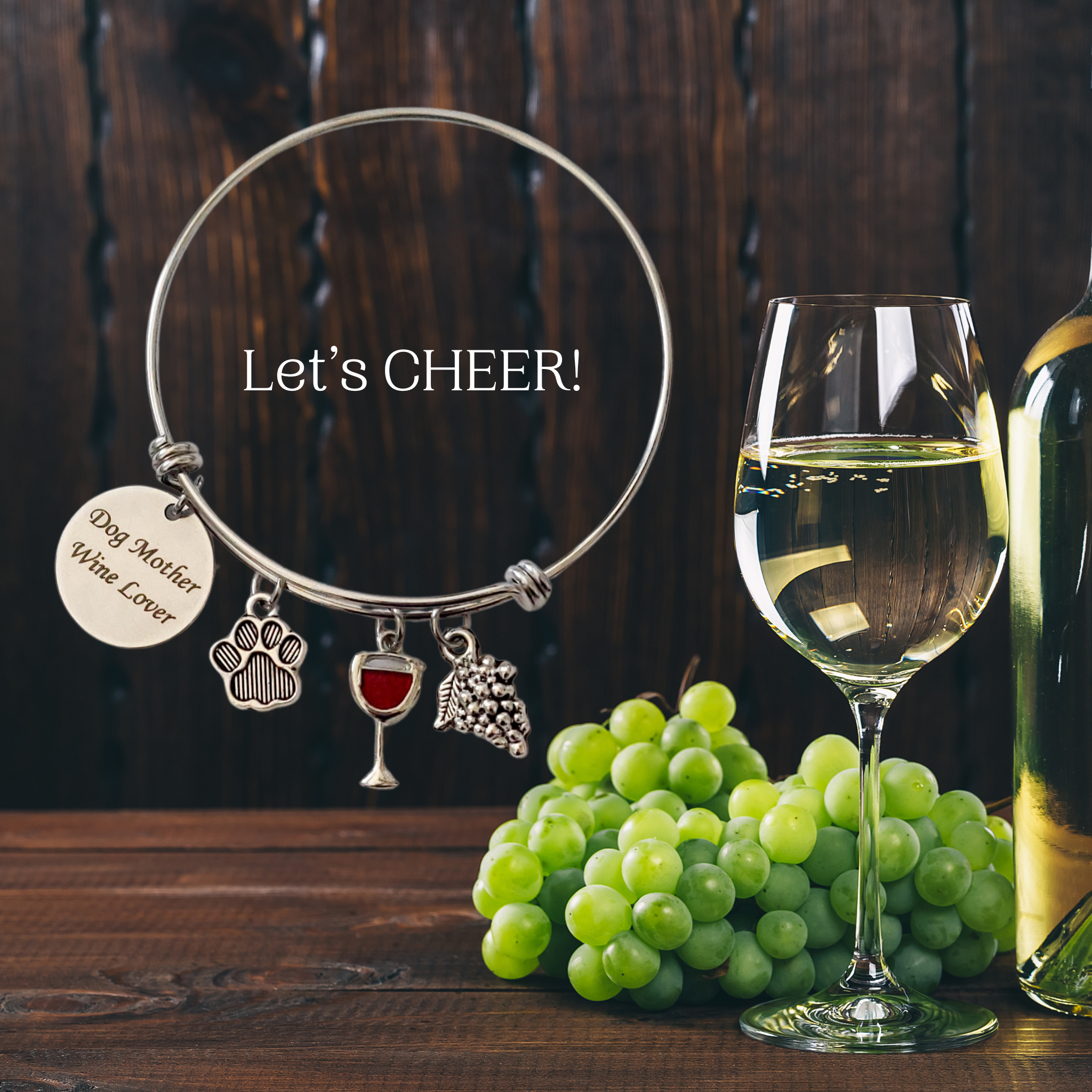 VWA Wine Charm Bracelet DOG MOTHER WINE LOVER, Wine Lovers Gifts