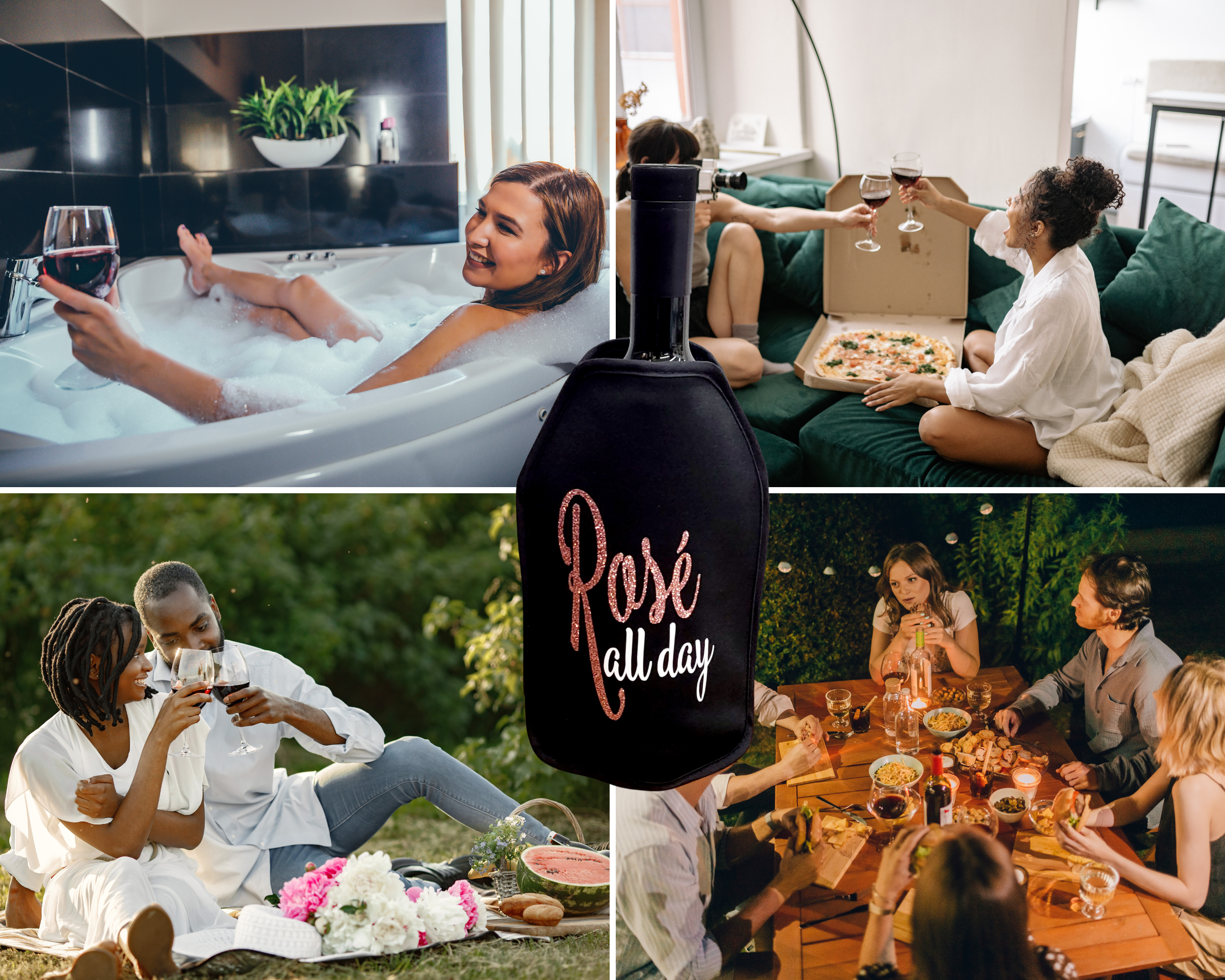 VWA Wine and Champagne Cooler Sleeve – ROSÉ ALL DAY | Premium Neoprene Insulated Sleeve for Perfectly Chilled Beverages