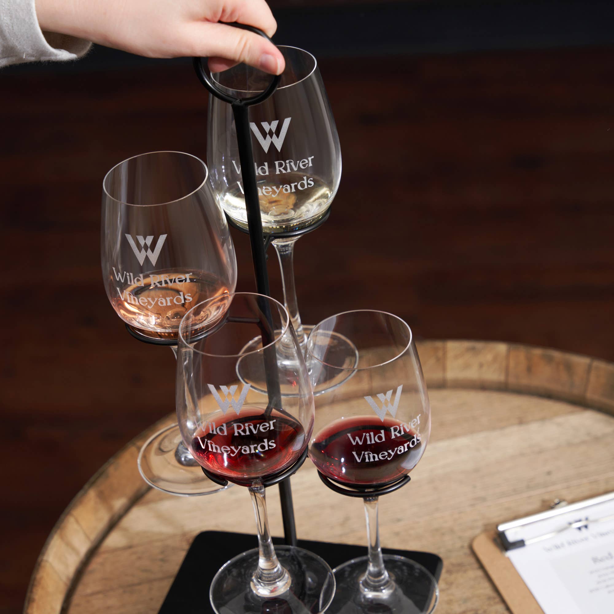 4-Glass Vertical Wine Flight Stand | Wine Tasting Gift for Entertainers
