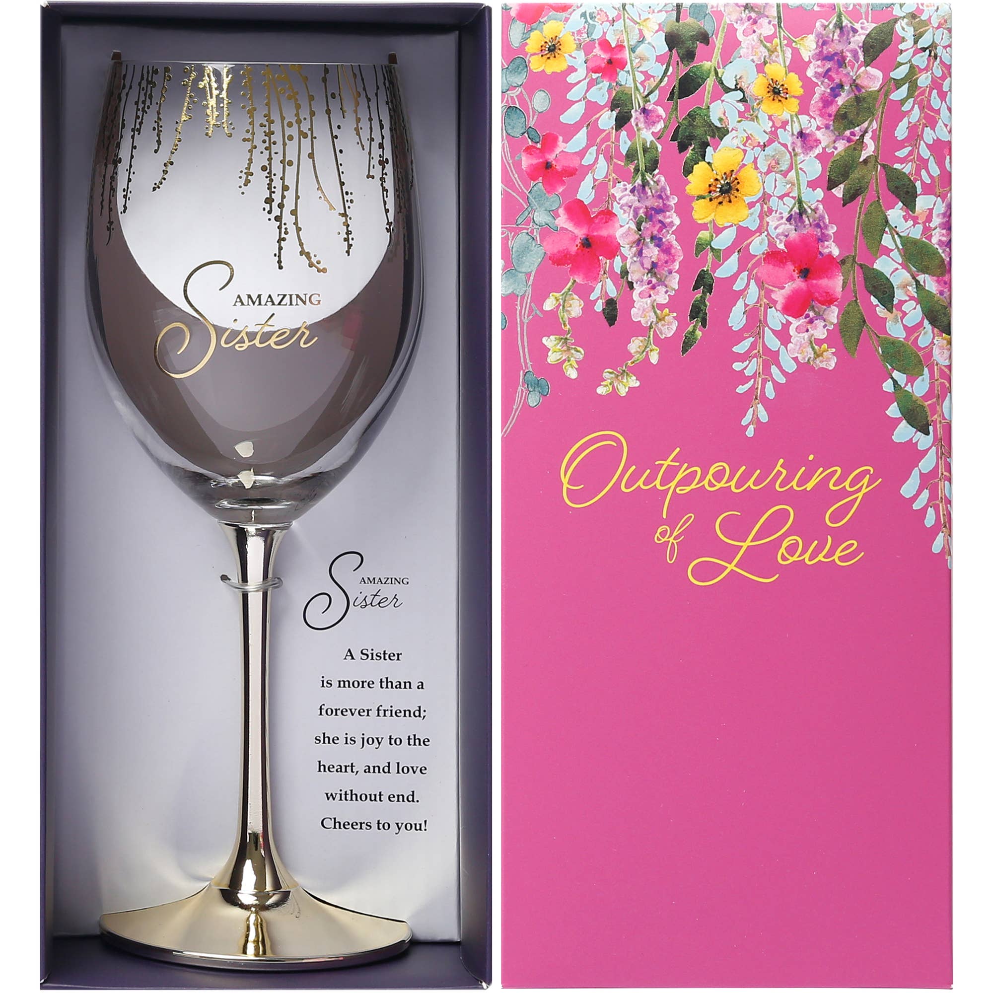 Amazing Sister 19 oz Crystal Wine Glass – Gold Stem Gift Boxed
