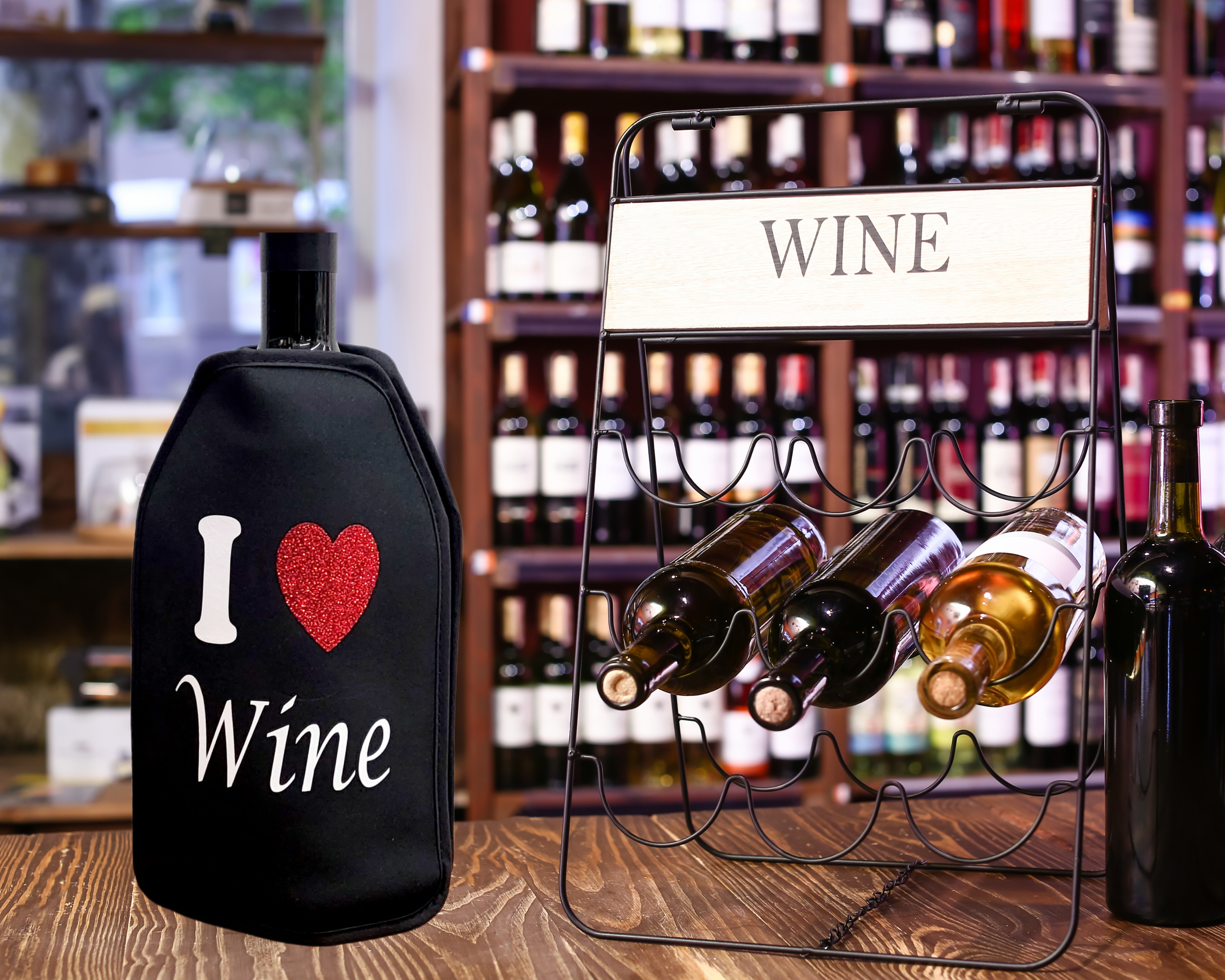 VWA Wine and Champagne Cooler Sleeve – I LOVE WINE | Premium Neoprene Insulated Sleeve for Perfectly Chilled Beverages
