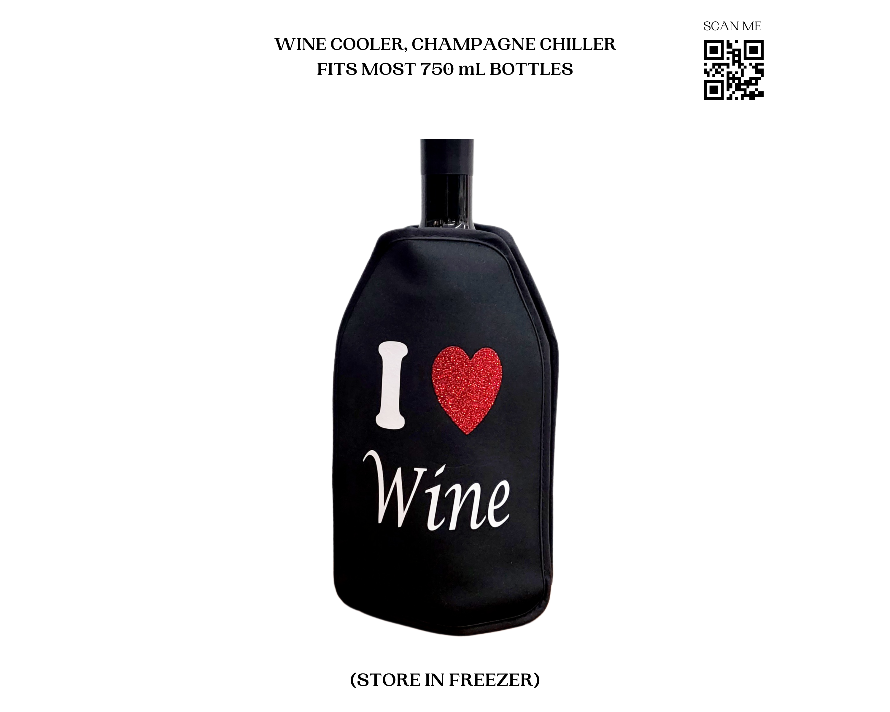 VWA Wine and Champagne Cooler Sleeve – I LOVE WINE | Premium Neoprene Insulated Sleeve for Perfectly Chilled Beverages