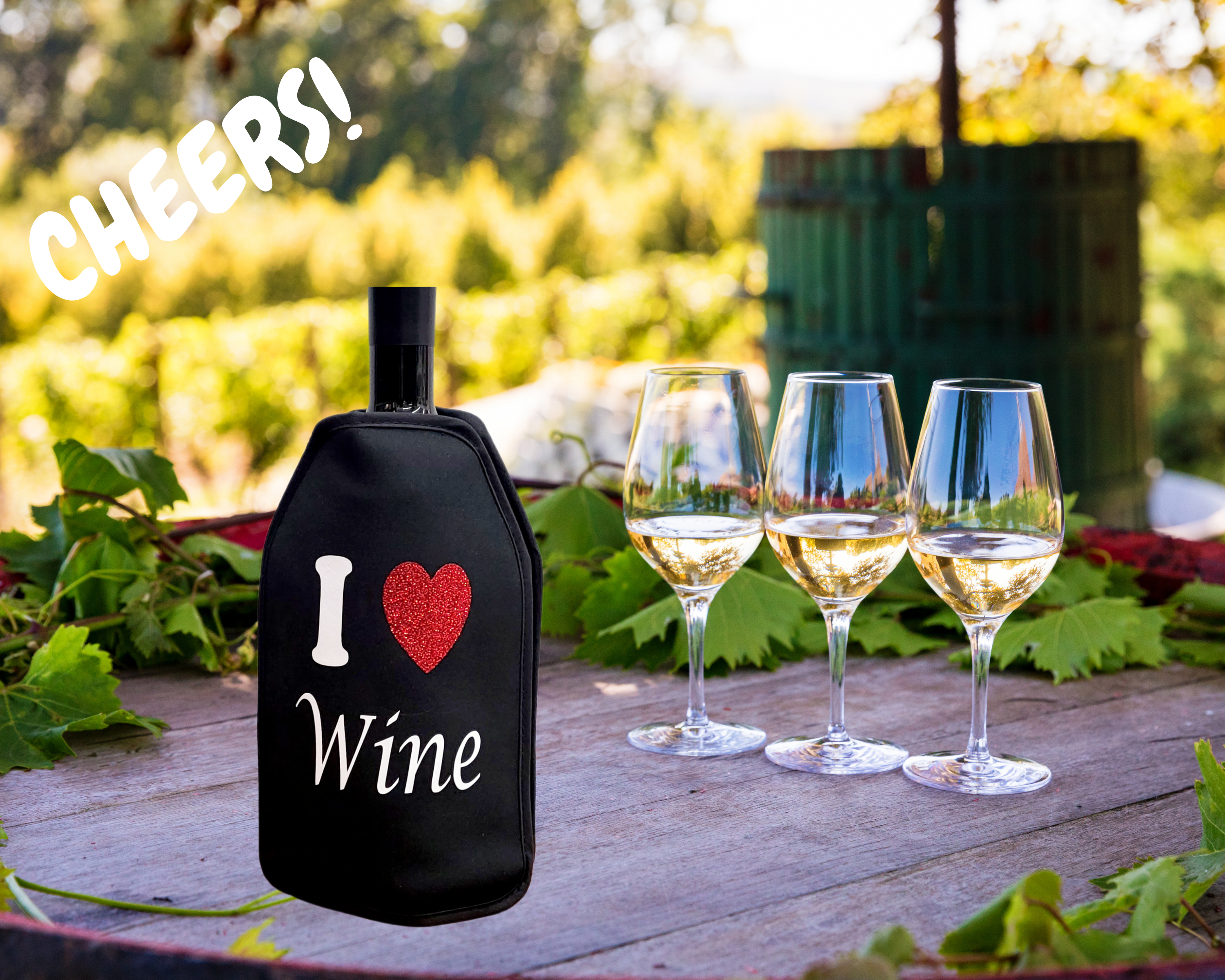 VWA Wine and Champagne Cooler Sleeve – I LOVE WINE | Premium Neoprene Insulated Sleeve for Perfectly Chilled Beverages