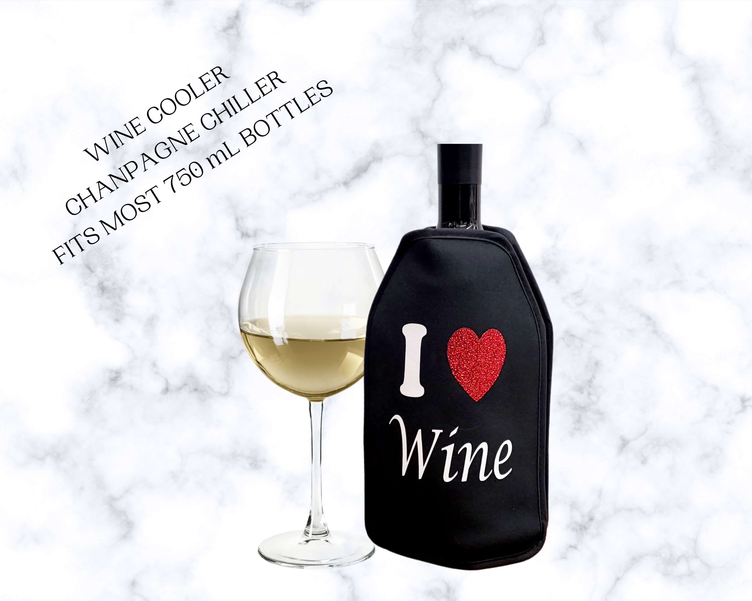 VWA Wine and Champagne Cooler Sleeve – I LOVE WINE | Premium Neoprene Insulated Sleeve for Perfectly Chilled Beverages
