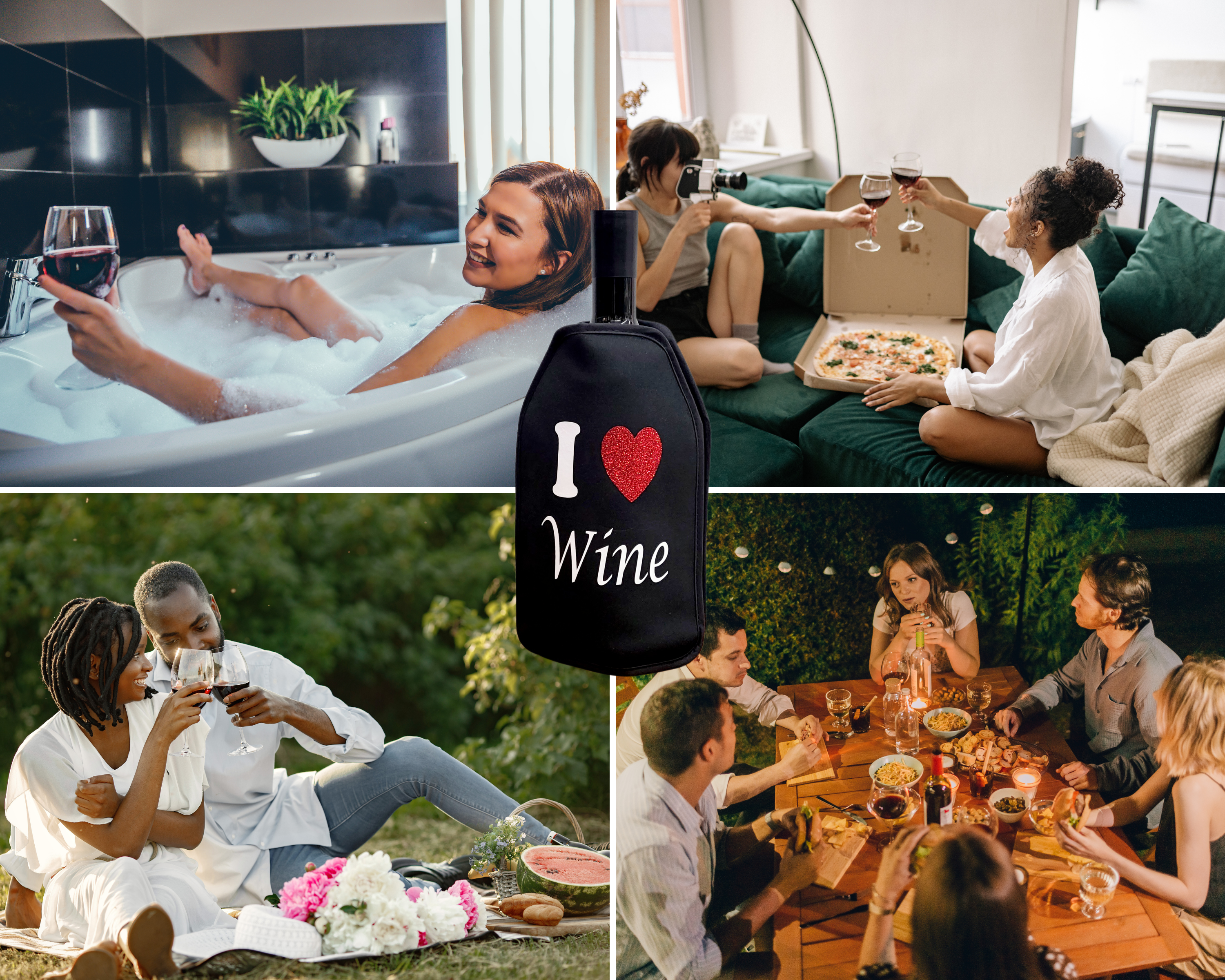 VWA Wine and Champagne Cooler Sleeve – I LOVE WINE | Premium Neoprene Insulated Sleeve for Perfectly Chilled Beverages