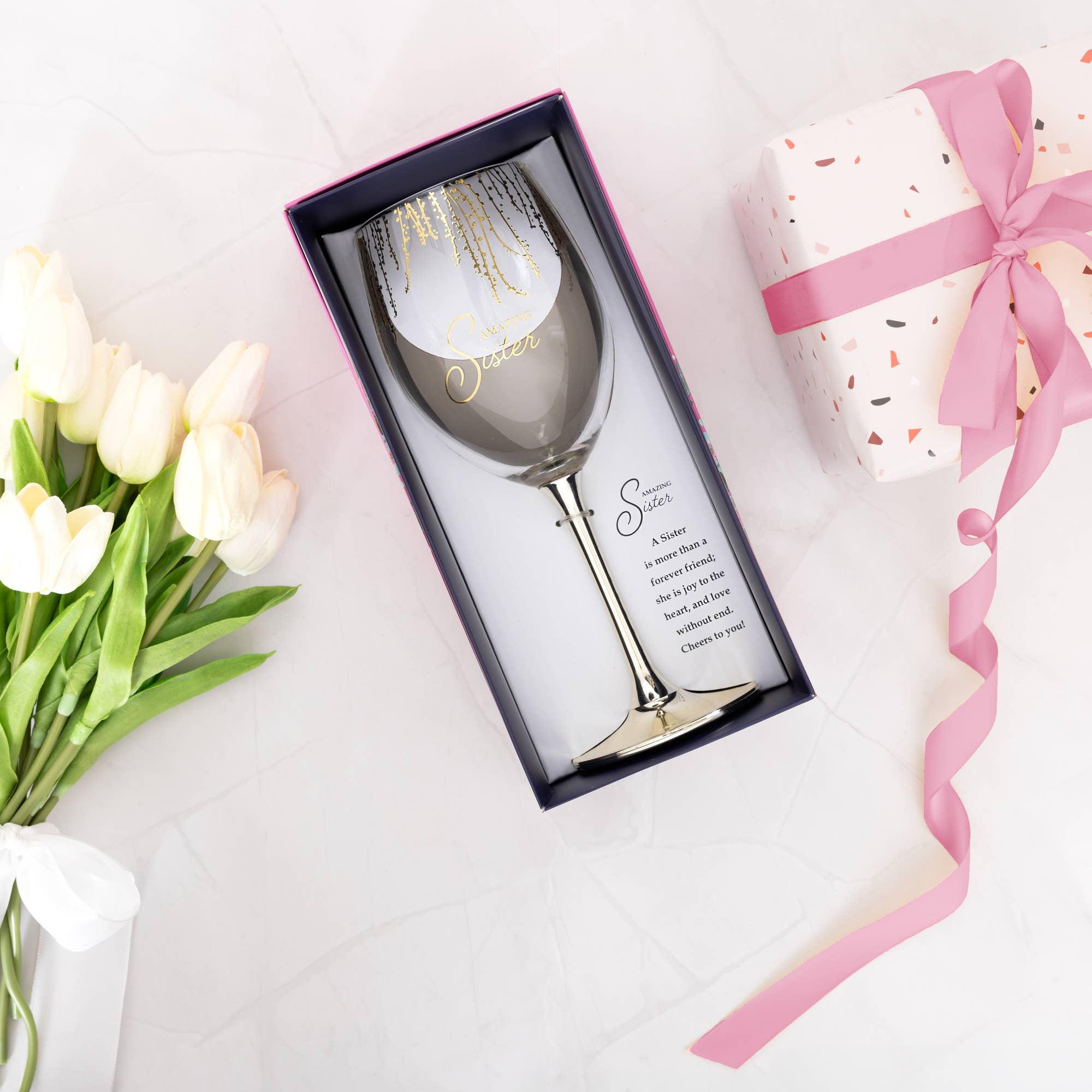 Amazing Sister 19 oz Crystal Wine Glass – Gold Stem Gift Boxed