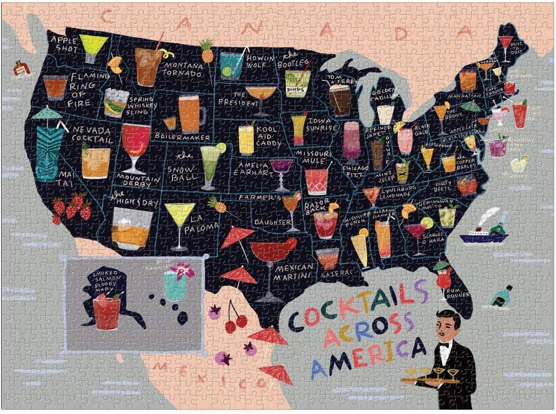 Cocktails Across America | 1000-Piece Cocktail Map of the USA Jigsaw Puzzle