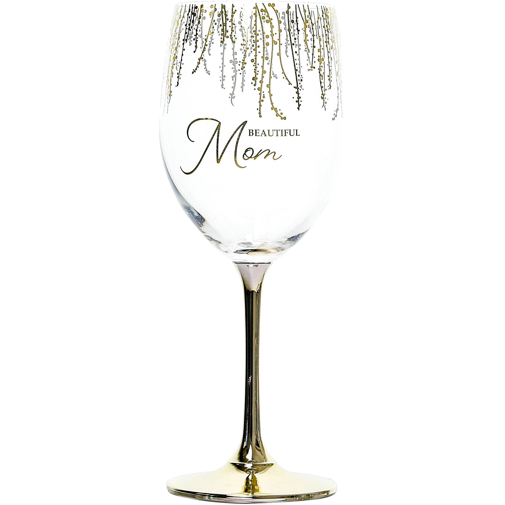Beautiful Mom Crystal Wine Glass | 19 oz Gold Stem Gift Boxed