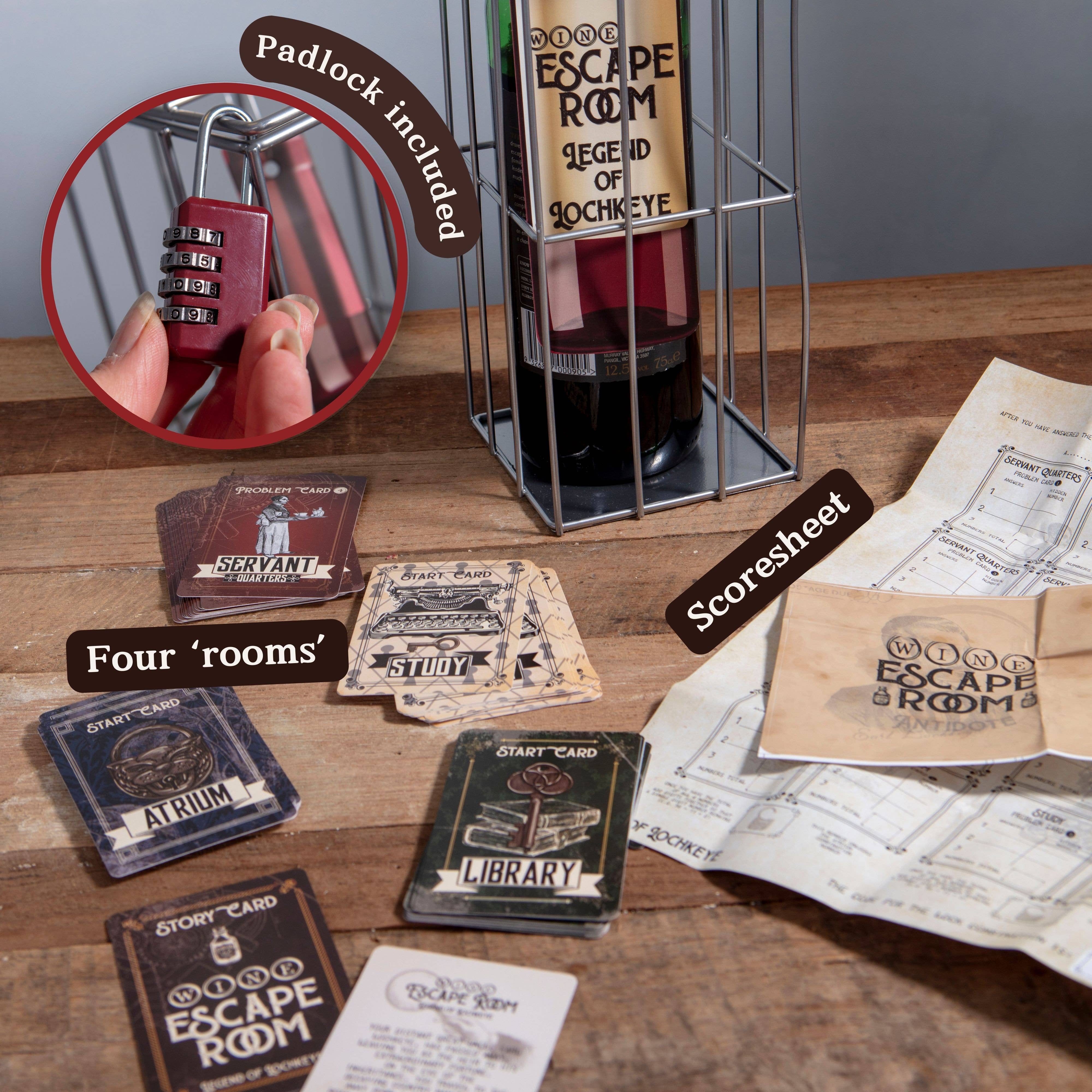 Wine Escape Room Puzzle Game – Lockable Wine Gift with Padlock | Adult Party Game