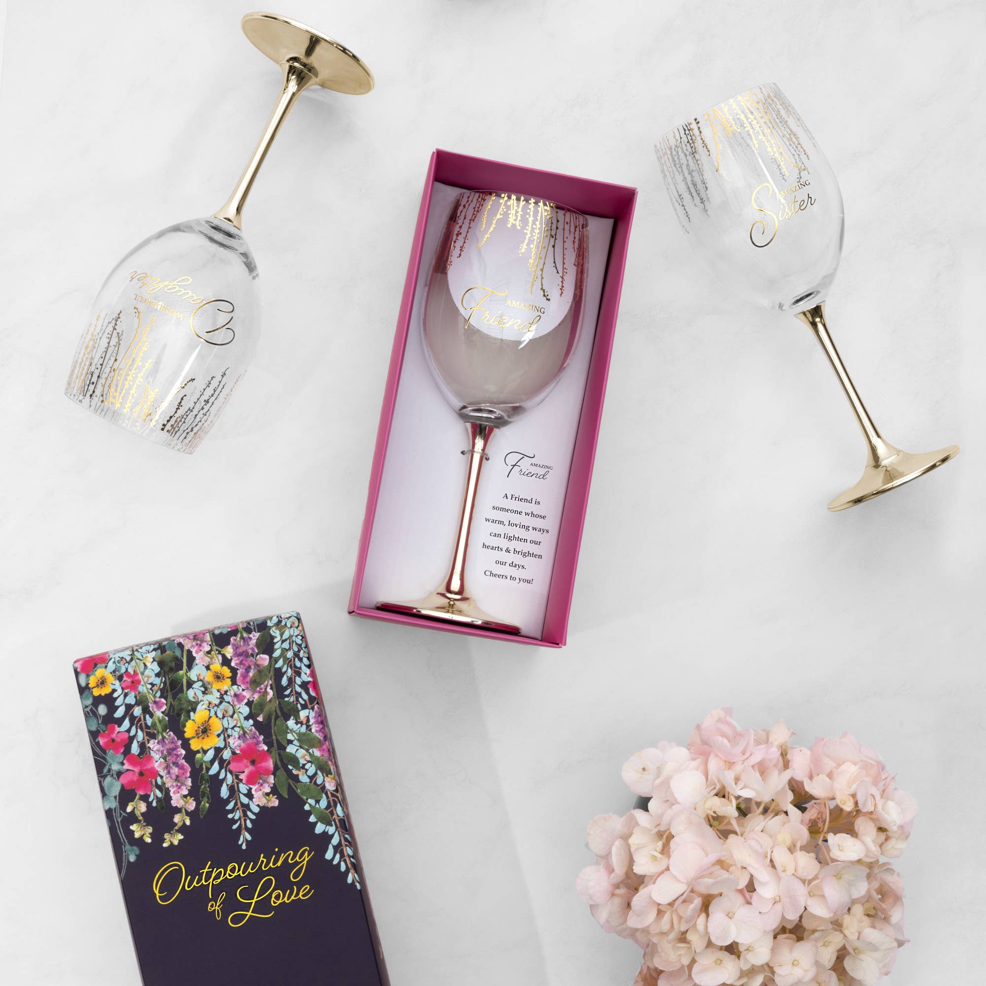 Amazing Sister 19 oz Crystal Wine Glass – Gold Stem Gift Boxed