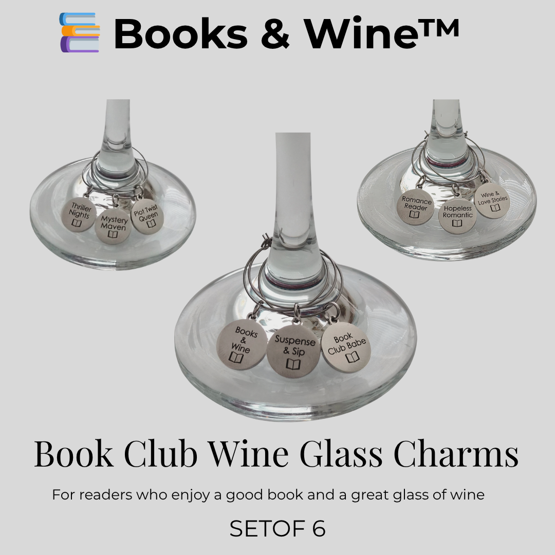 Books & Wine™ Thriller Collection Wine Glass Charms | Reader Wine Markers – Set of 6