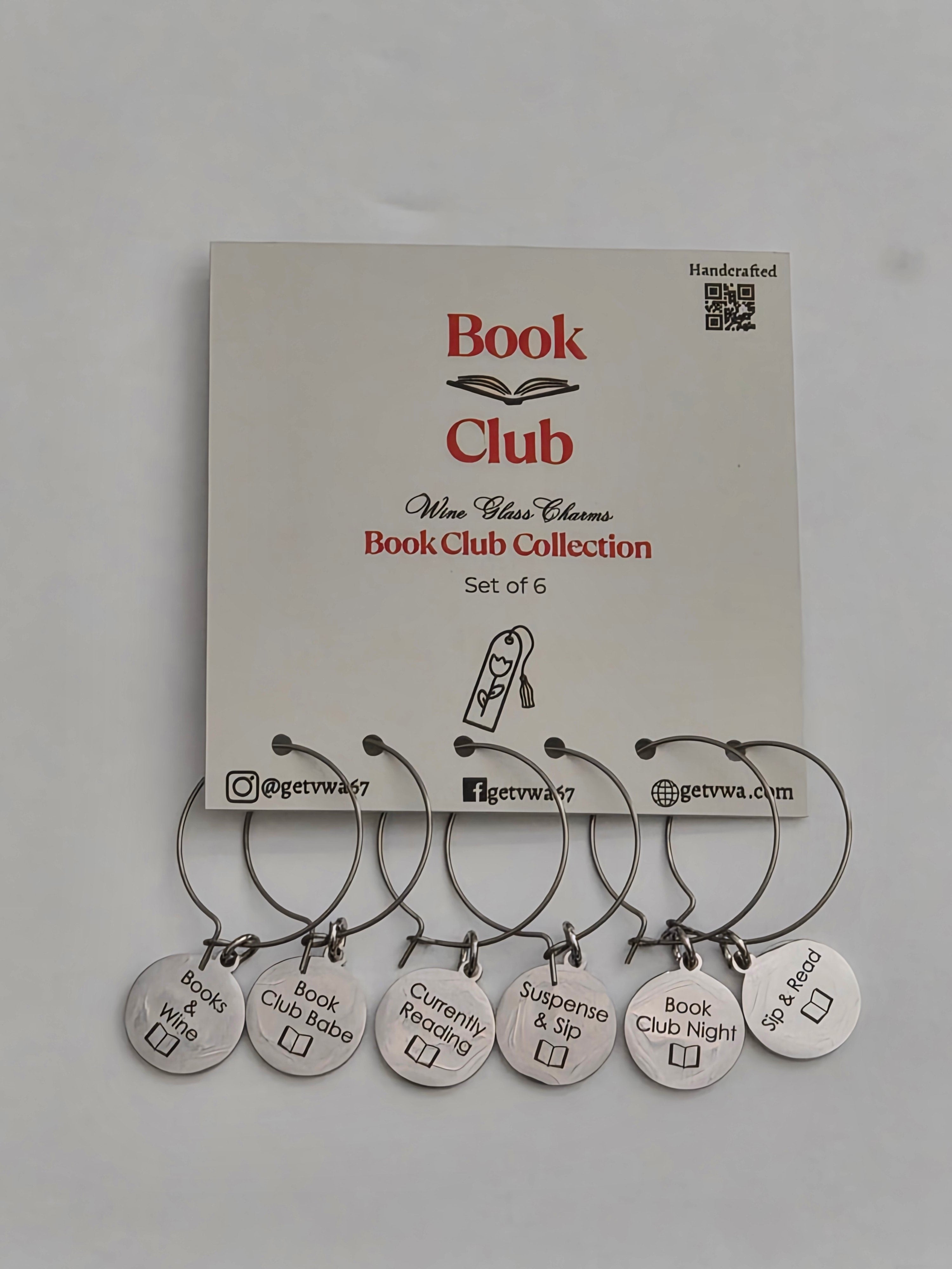 Books & Wine™ Book Club Collection Wine Glass Charms | Reader Wine Markers – Set of 6