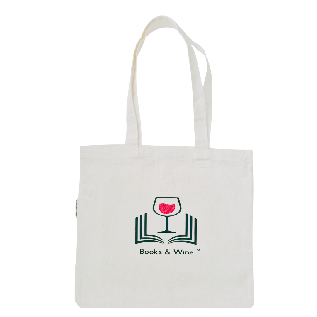 Books & Wine™ Organic Cotton Tote Bag | Book Lover Wine Tote for Book Club