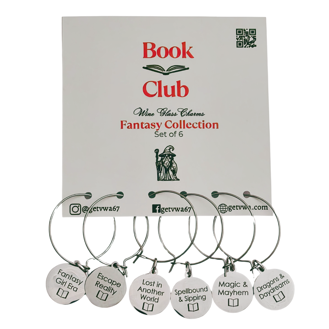 Books & Wine™ Fantasy Collection Wine Glass Charms | Reader Wine Markers – Set of 6
