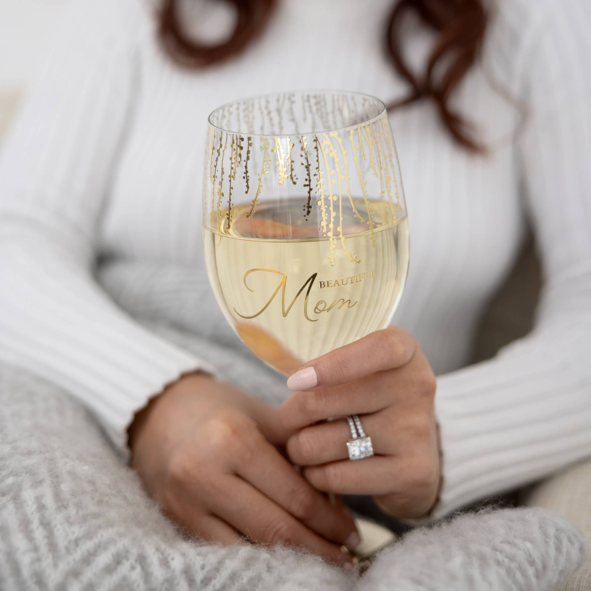 Beautiful Mom 19 oz Crystal Wine Glass – Gold Stem Gift Boxed