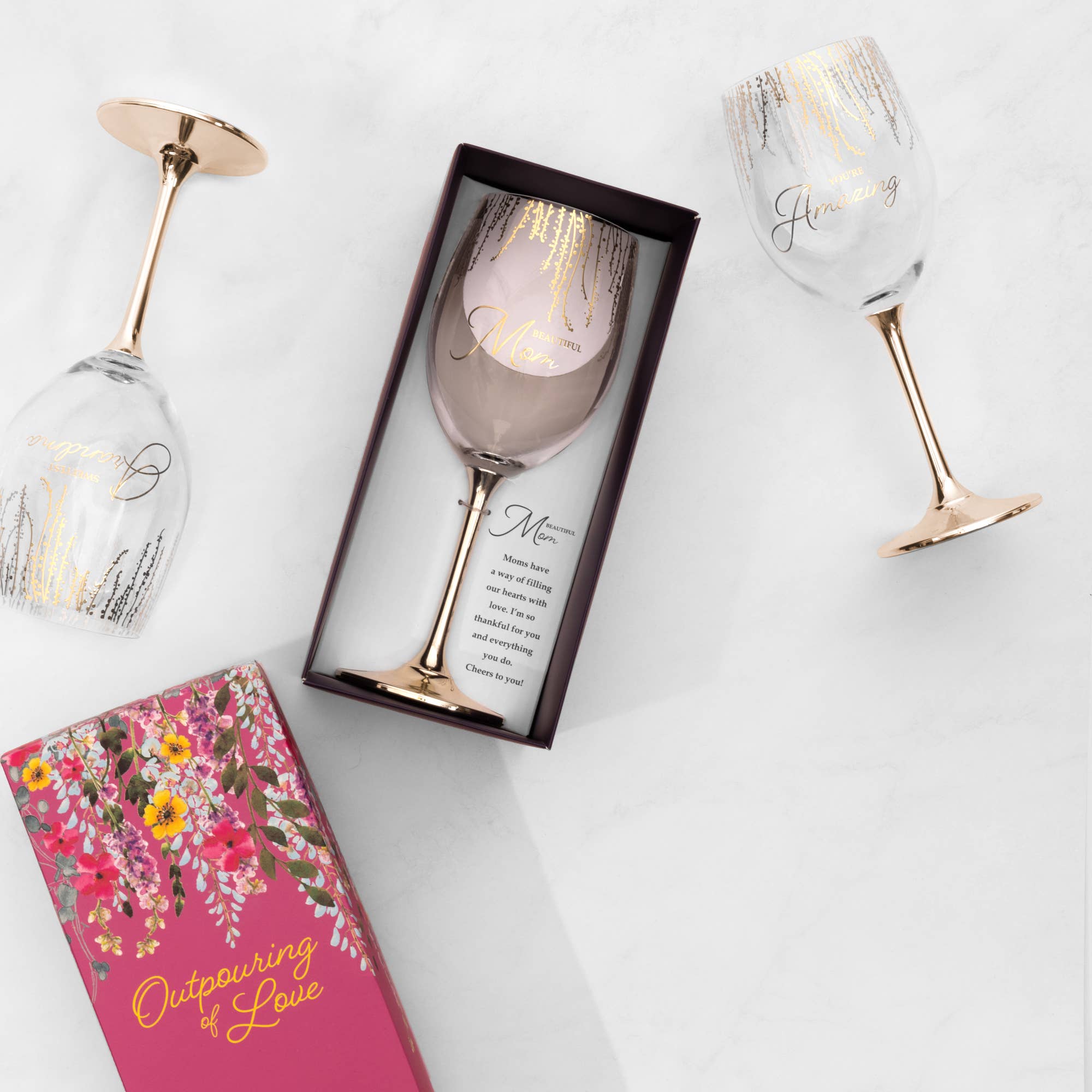Beautiful Mom Crystal Wine Glass | 19 oz Gold Stem Gift Boxed