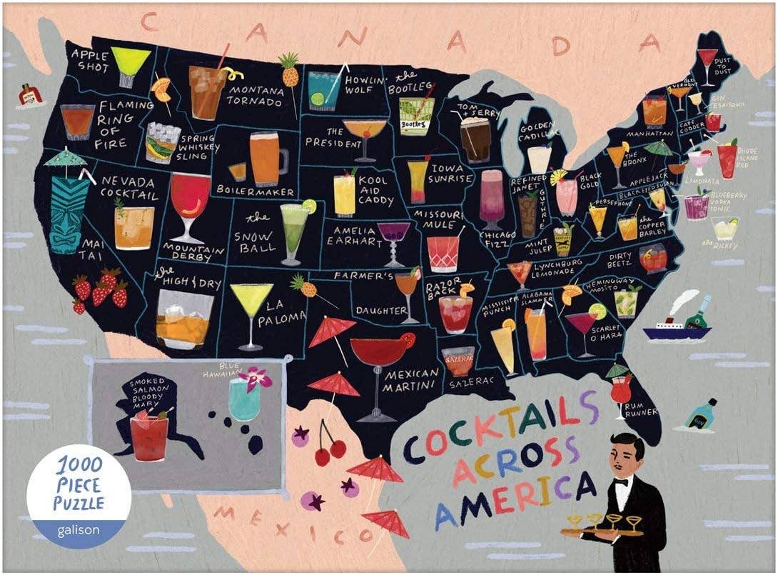Cocktails Across America | 1000-Piece Cocktail Map of the USA Jigsaw Puzzle