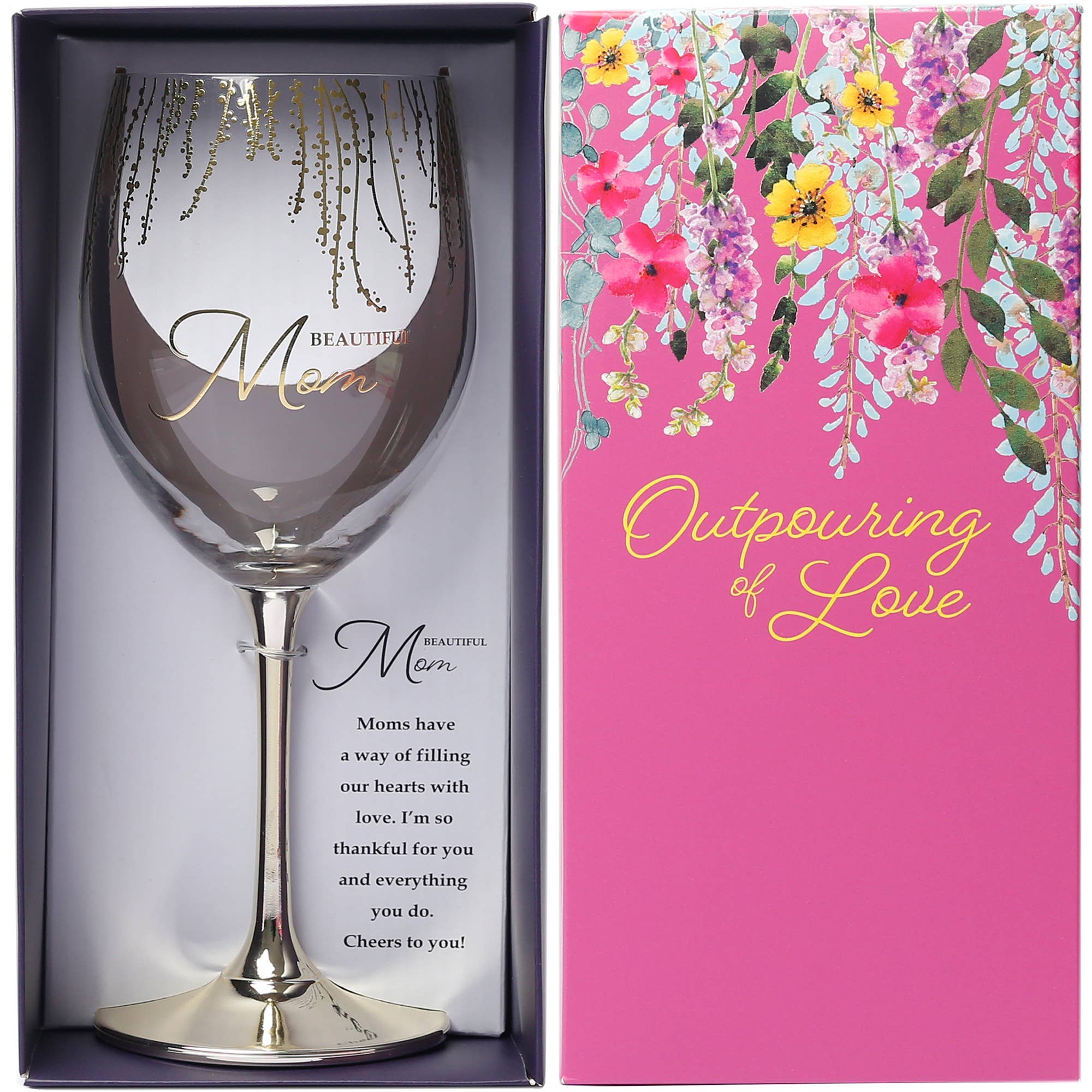 Beautiful Mom 19 oz Crystal Wine Glass – Gold Stem Gift Boxed