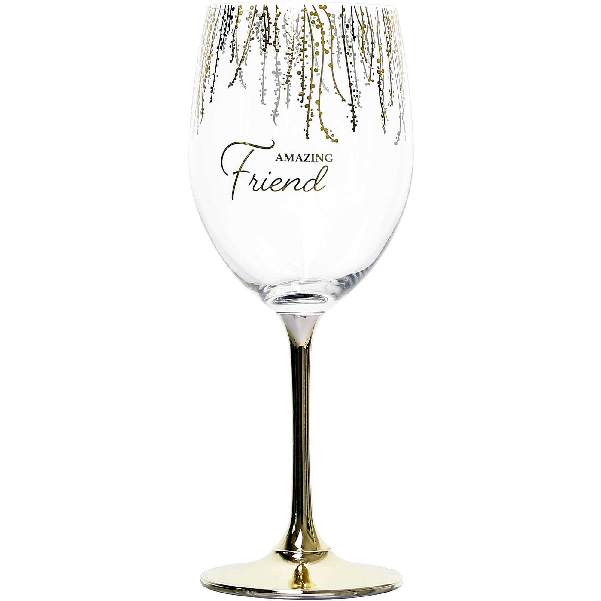 Amazing Friend Gold Stem Wine Glass – 19 oz Crystal Gift Boxed