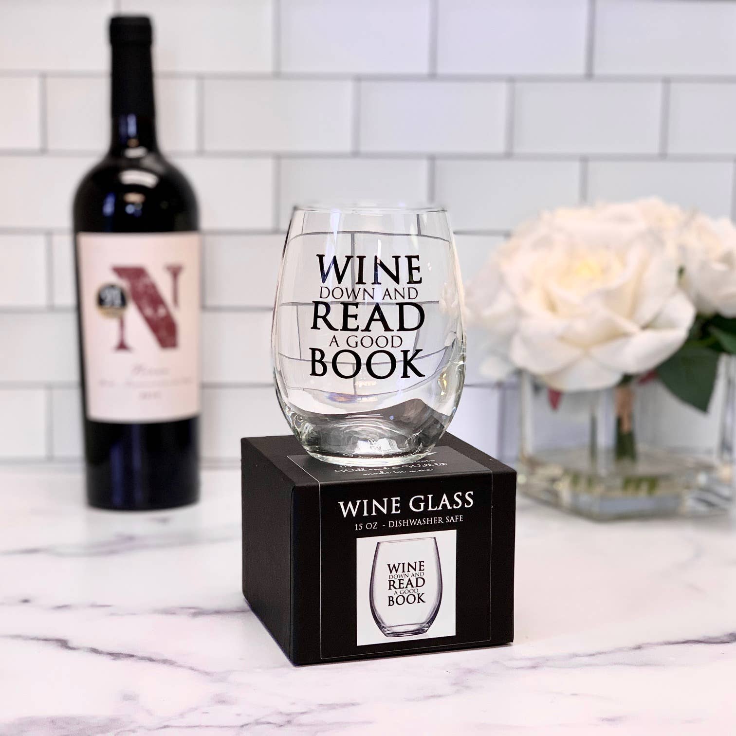 Wine Down & Read a Good Book Wine Glass | Reader Gift for Book Lovers