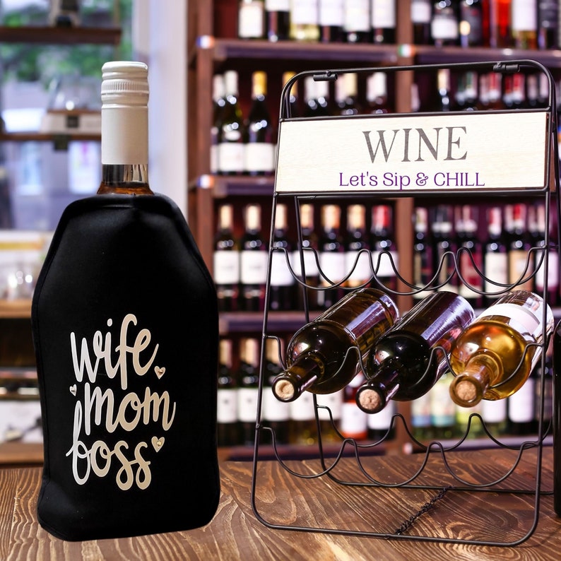 VWA Wine and Champagne Cooler Sleeve – WIFE MOM BOSS, Premium Neoprene Insulated Sleeve for Perfectly Chilled Beverages