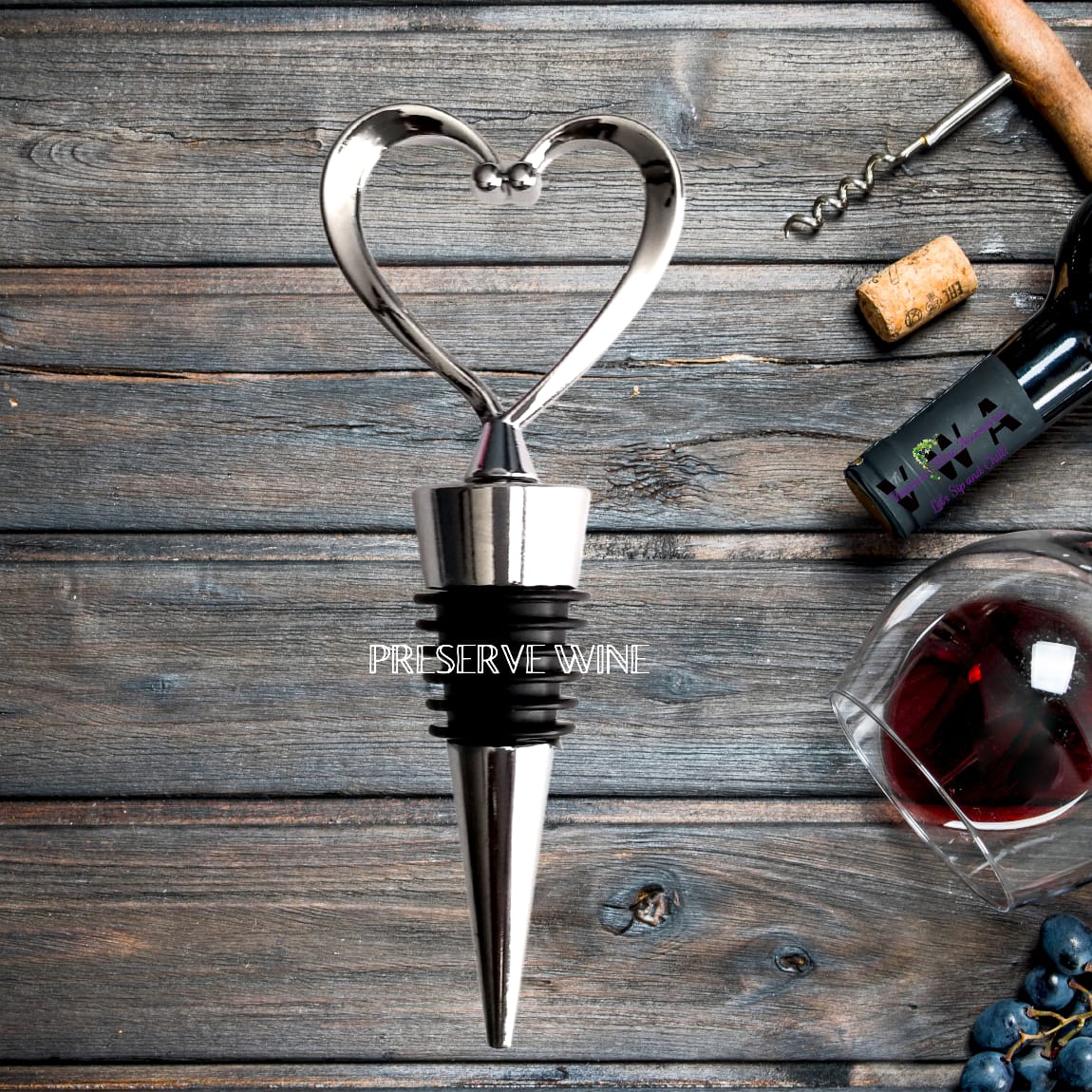 VWA-Silver Heart Bottle Stopper