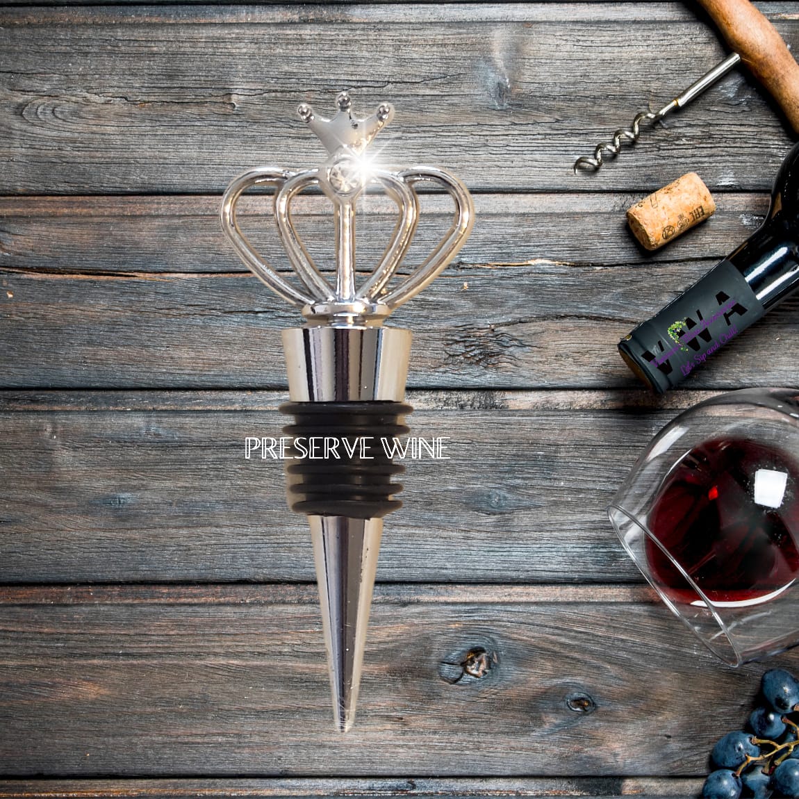 VWA-Gold Rhinestone Crown Wine Bottle Stopper