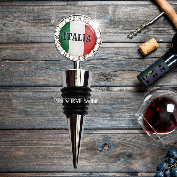 VWA-Rhinestone Italy Flag Wine Bottle Stopper