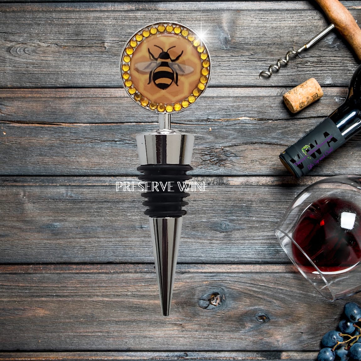 VWA-Rhinestone Queen Bee Wine Bottle Stopper